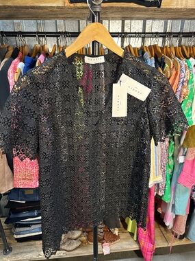 SANDRO PARIS  Crochet Lace Short Sleeve Top
